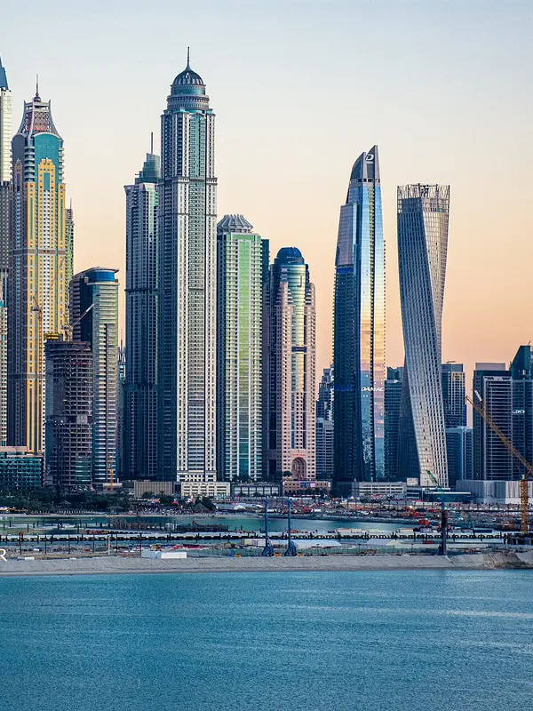 Dubai Marina's skyscrapers along the waterfront