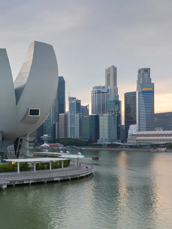 The ArtScience Museum and Marina Bay skyline in Singapore